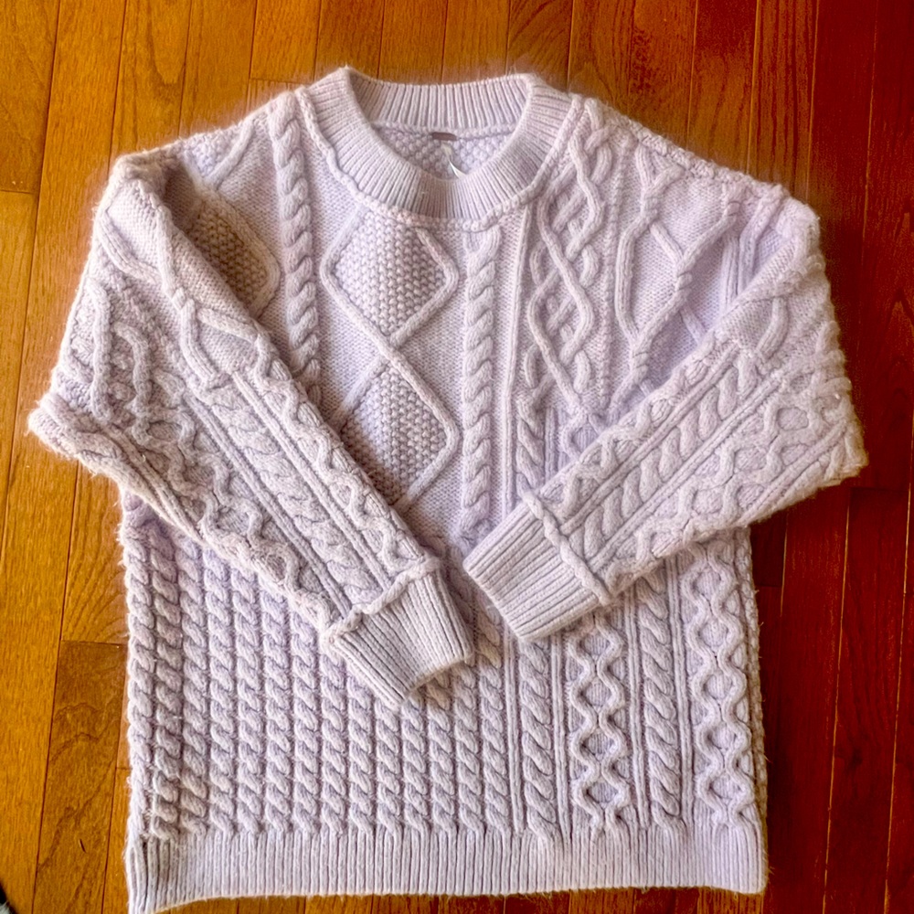 Free People Leslie Lavender Cable Knit Tunic Sweater Size S